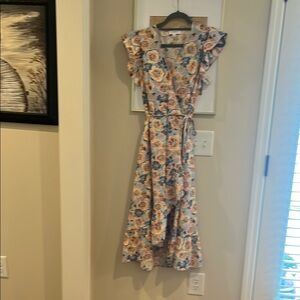 THML Cream Midi Sundress with Flutter Sleeves